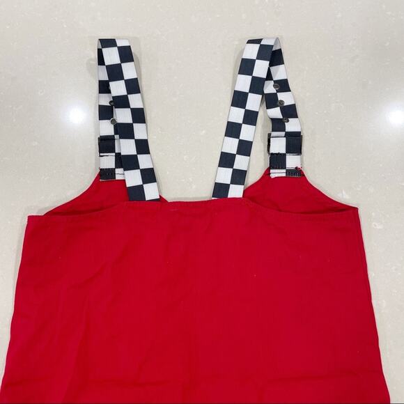 Lazy Oaf Checkered Buckle-Strap Pinafore Dress Red Black White XS - Picture 6 of 10
